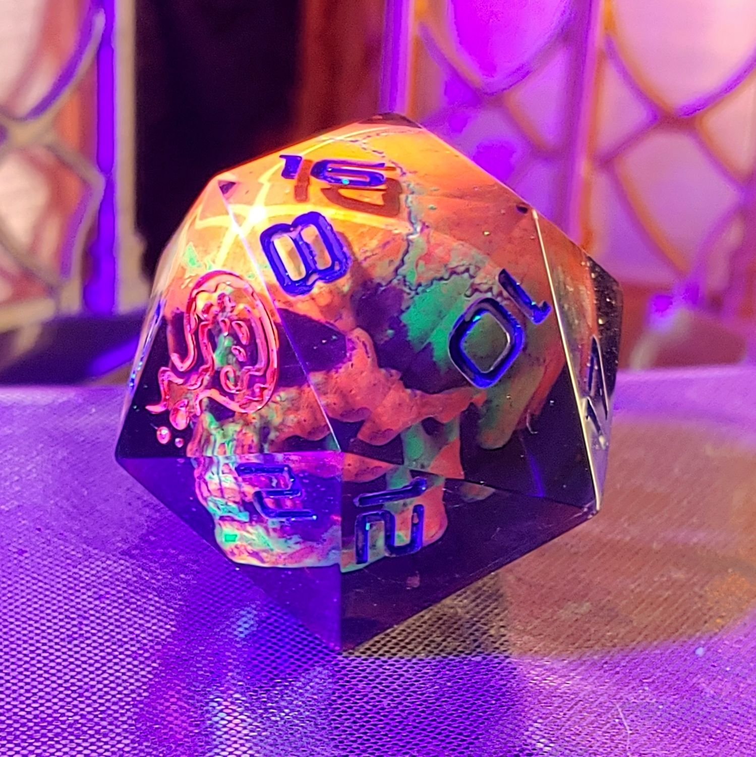 Neon Orange and Purple Skull Chonky D20 hover