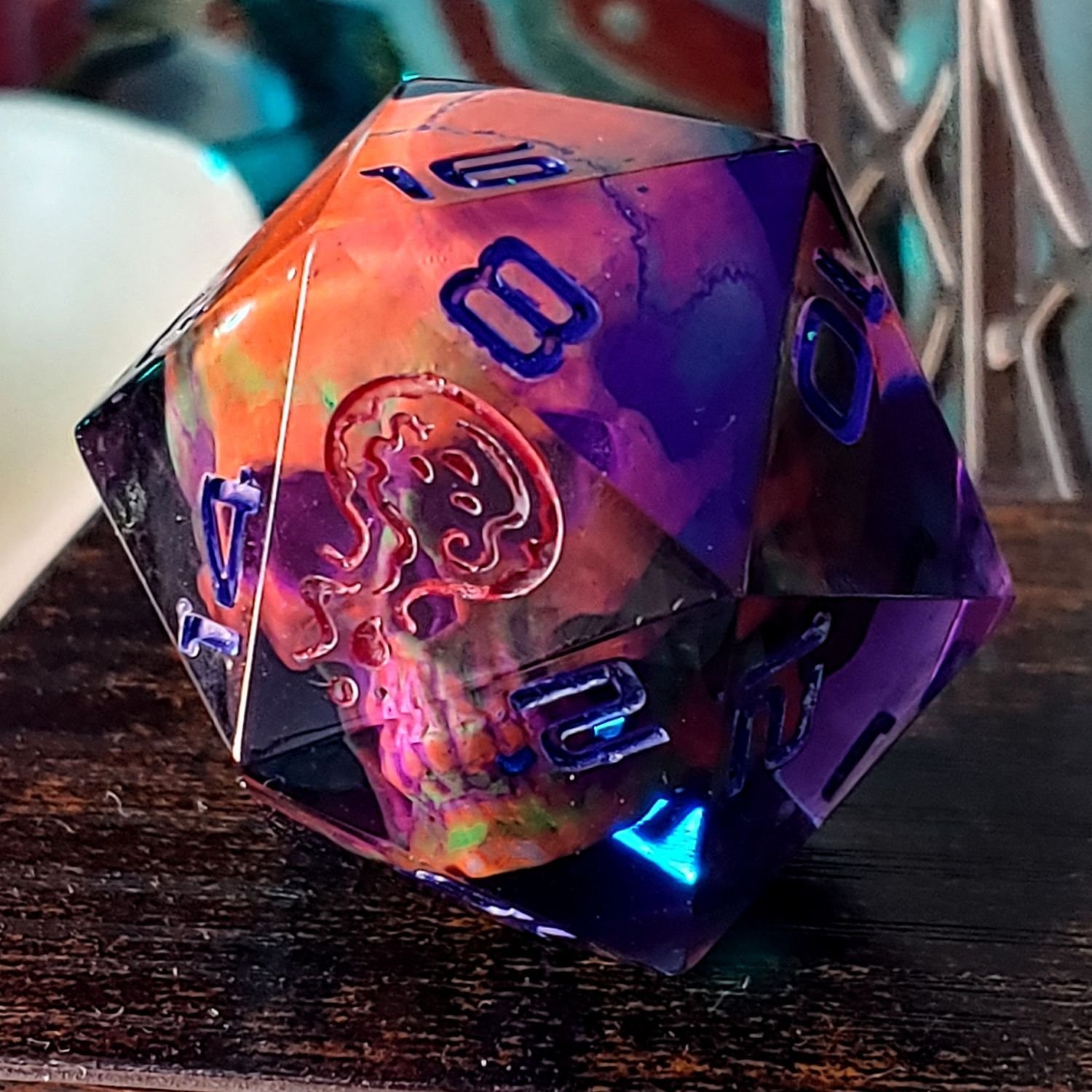 Neon Orange and Purple Skull Chonky D20