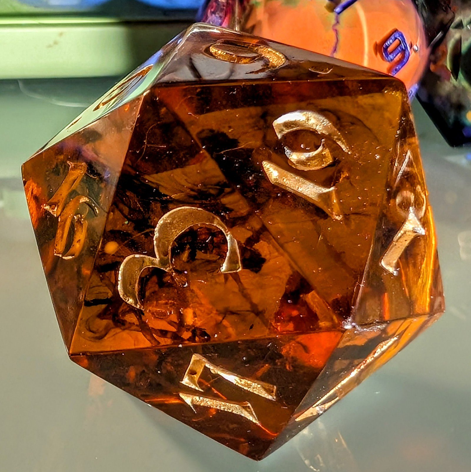 Dark Amber Jurassic Mosquito Chonky D20 - Image 2